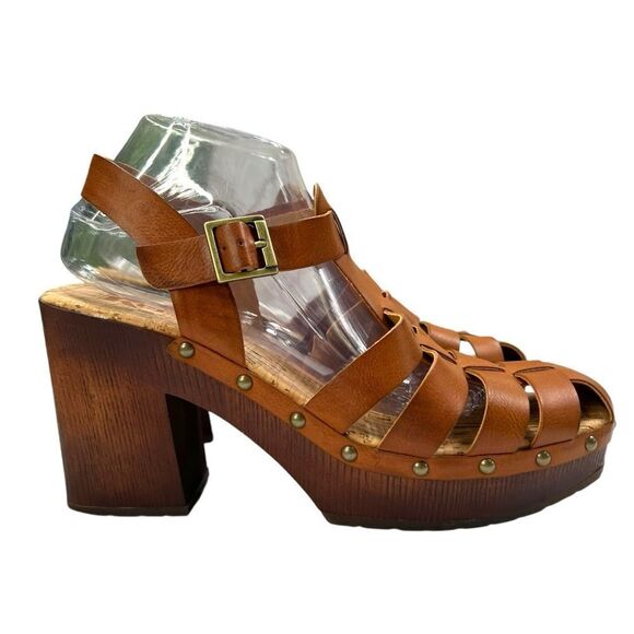 Korks by Kork-Ease Whitney Faux Wood Platfom Sandal Cognac Tan Size 10